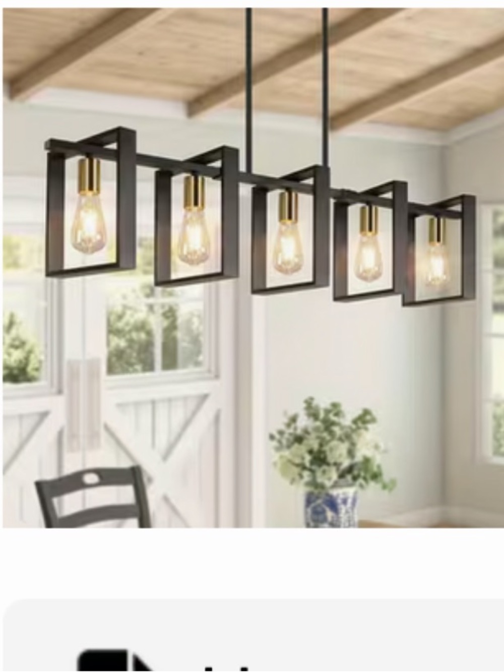 Black Rectangular Frame 5-Light Pendant Chandelier - Modern Farmhouse